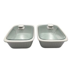 Ceramic Baking Dishes with Lids White Set of 2 Oven Microwave Dishwasher Safe‎